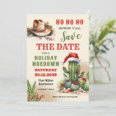 Westerne vakantie Hoedown, Santa Hat Cowboy Party Save The Date (Staand voorkant)