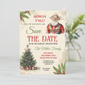 Westerne Vakantie Hoedown Uitnodigen, Cowboy Santa Save The Date (Staand voorkant)