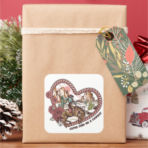 westerne valentijn Cupido Cowboy Vierkante Sticker