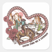 westerne valentijn Cupido Cowboy Vierkante Sticker (Voorkant)