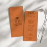 Westerne verbrande Sinaasappel aardachtige moderne Menu<br><div class="desc">Een western verbrand sinaasappel vet retro bruiloft diner menu. Die chique sjabloon ontwerp van boho  terracotta verbrande oranje achtergrond en zwart en vet menu. En met de hand getrokken tribale mystieke oog op de rug. Perfect en passend bij de hele suite.</div>