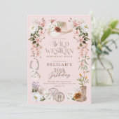 Westerne Verjaardag Bash Waterverf Floral Cowgirl Kaart (Staand voorkant)