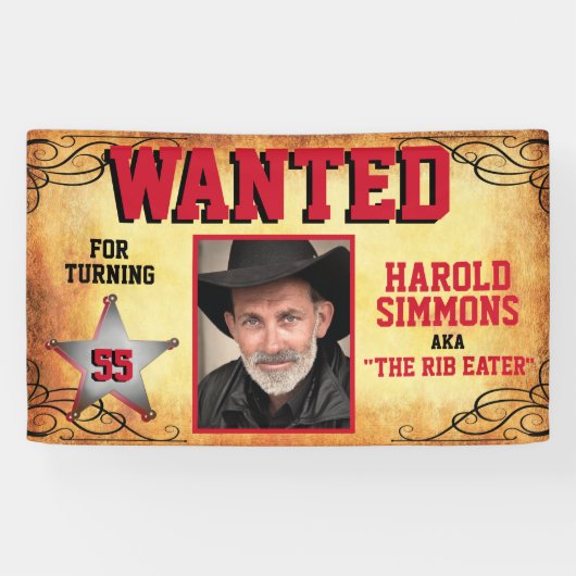 Westerne verjaardag gezocht spandoek (Horizontaal)