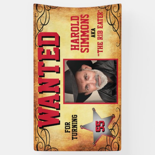 Westerne verjaardag gezocht spandoek (Verticaal)