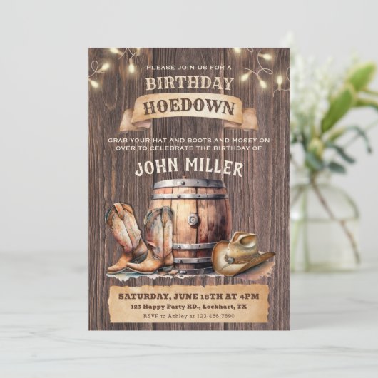Westerne Verjaardag Hoedown Cowboy Landlaarzen Kaart (Staand voorkant)