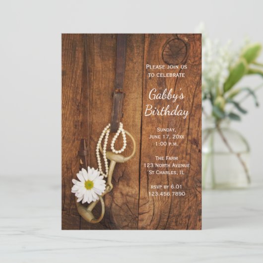 Westerne verjaardag van Daisy and Horse Bit Kaart (Staand voorkant)