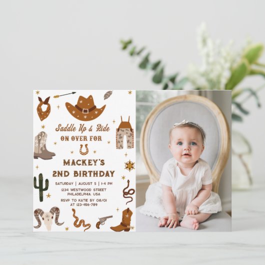 Westerne Verjaardags Rustiek 2e Verjaardagsfeestfo Kaart (Staand voorkant)