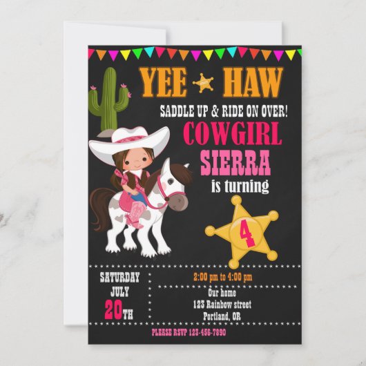 Westerne verjaardagsfeestdag van Cowgirl Kaart (Voorkant)
