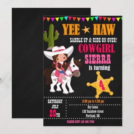 Westerne verjaardagsfeestdag van Cowgirl Kaart (Voorkant / Achterkant)