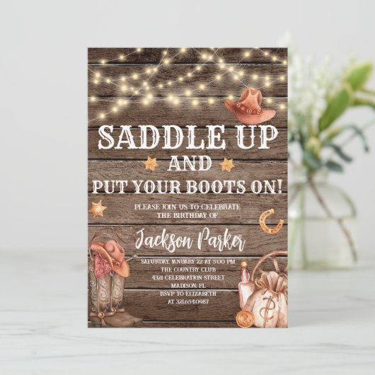 Westerne verjaardagslaarzen Verjaardagsfeestje Kaart (Staand voorkant)