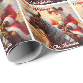 Westerne vrolijke kerstman en paardenkerst cadeaupapier (Rol Hoek)