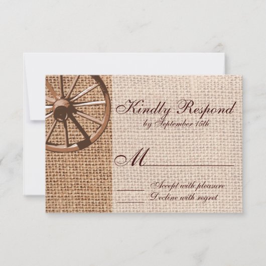 Westerne Wagon Wheel Burlap RSVP-kaart RSVP Kaartje (Voorkant)