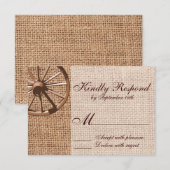 Westerne Wagon Wheel Burlap RSVP-kaart RSVP Kaartje (Voorkant / Achterkant)