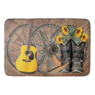 Westerne Wagon Wheel Guitar Cowboylaarzen Zonneblo Badmat