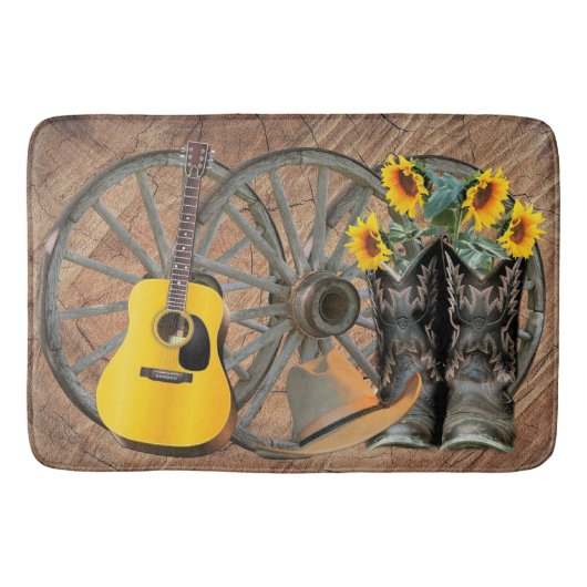 Westerne Wagon Wheel Guitar Cowboylaarzen Zonneblo Badmat (Voorkant)