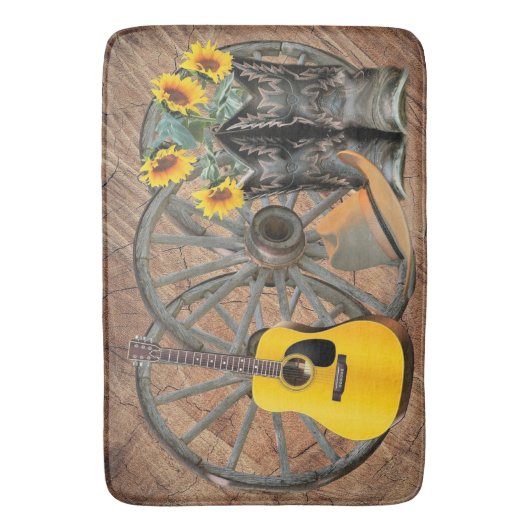 Westerne Wagon Wheel Guitar Cowboylaarzen Zonneblo Badmat (Voorkant Verticaal)