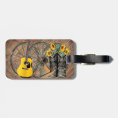 Westerne Wagon Wheel Guitar Cowboylaarzen Zonneblo Bagagelabel (Achterkant horizontaal)