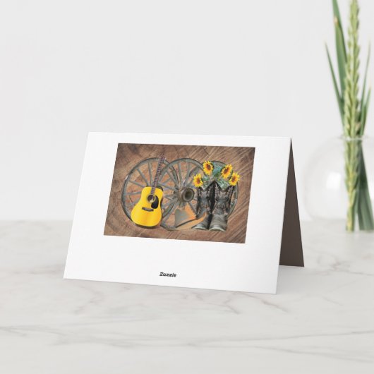 Westerne Wagon Wheel Guitar Cowboylaarzen Zonneblo Bedankkaart (Achterkant)