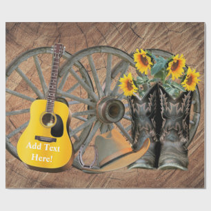 Westerne Wagon Wheel Guitar Cowboylaarzen Zonneblo Cadeaupapier