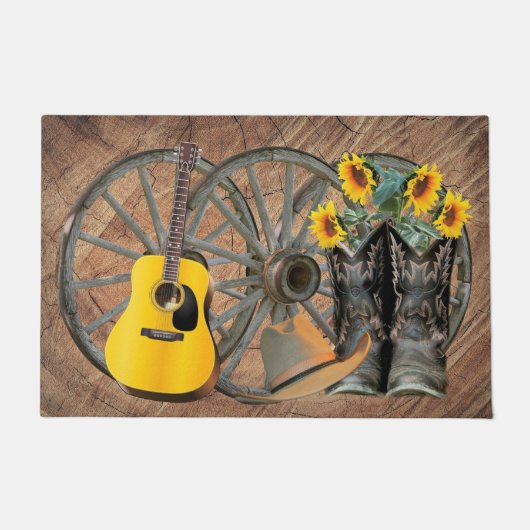 Westerne Wagon Wheel Guitar Cowboylaarzen Zonneblo Deurmat (Voorkant)