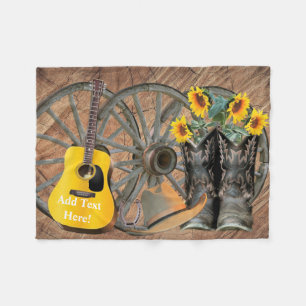 Westerne Wagon Wheel Guitar Cowboylaarzen Zonneblo Fleece Deken