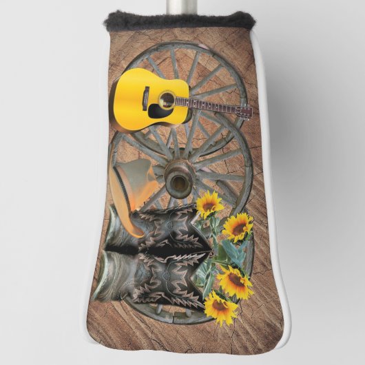 Westerne Wagon Wheel Guitar Cowboylaarzen Zonneblo Golfheadcover (Draai 90)