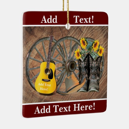 Westerne Wagon Wheel Guitar Cowboylaarzen Zonneblo Keramisch Ornament (Rechts)