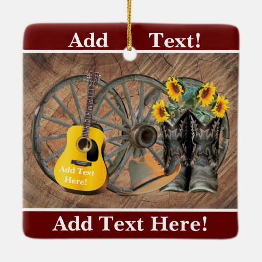 Westerne Wagon Wheel Guitar Cowboylaarzen Zonneblo Keramisch Ornament (Achterkant)