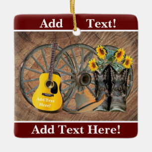 Westerne Wagon Wheel Guitar Cowboylaarzen Zonneblo Keramisch Ornament