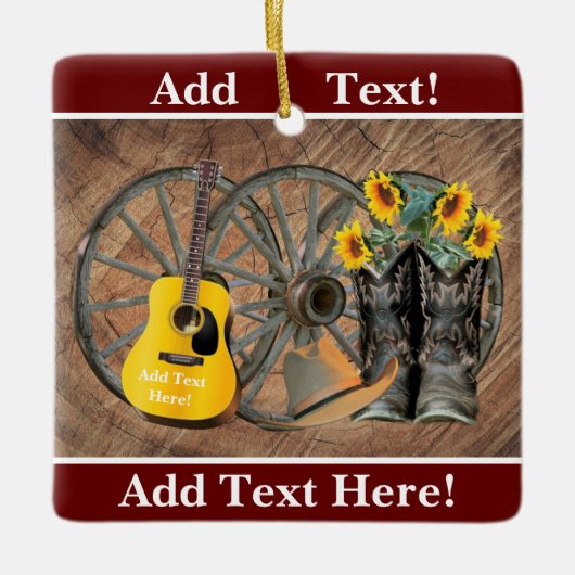 Westerne Wagon Wheel Guitar Cowboylaarzen Zonneblo Keramisch Ornament (Voorkant)