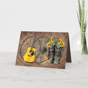 Westerne Wagon Wheel Guitar Cowboylaarzen Zonneblo Notitiekaartje