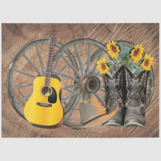 Westerne Wagon Wheel Guitar Cowboylaarzen Zonneblo Tissuepapier (Voorkant)