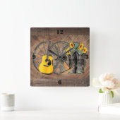 Westerne Wagon Wheel Guitar Cowboylaarzen Zonneblo Vierkante Klok (Huis)