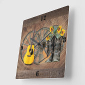 Westerne Wagon Wheel Guitar Cowboylaarzen Zonneblo Vierkante Klok (Hoek)