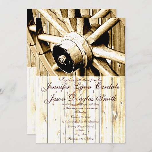 Westerne Wagon Wheel Wedding Invitaties in het lan Kaart (Voorkant / Achterkant)