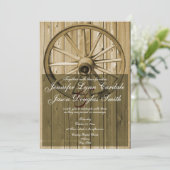 Westerne Wagon Wheel Wedding Invitaties in het lan Kaart (Staand voorkant)