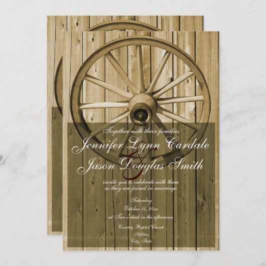 Westerne Wagon Wheel Wedding Invitaties in het lan Kaart (Voorkant / Achterkant)