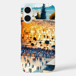 Westerne Wall Kotel Water Color Art iPhone 16 Hoesje