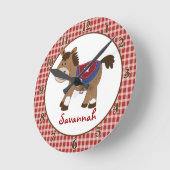Westerne wandklok van paarden - voeg een naam toe (Hoek)
