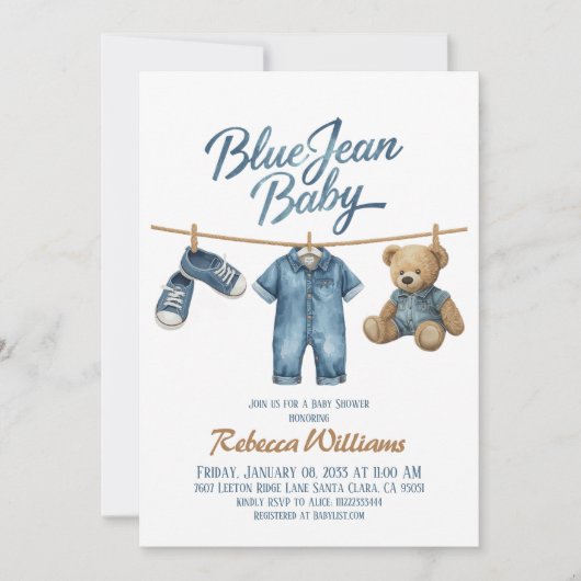 Westerne waslijn Denim Blue Jean Baby shower Kaart (Voorkant)