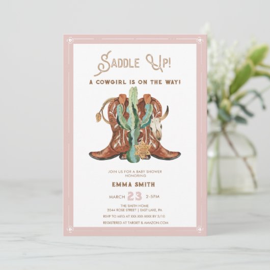 Westerne Waterverf Baby Meisje Douche Kaart (Staand voorkant)