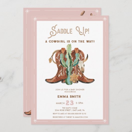 Westerne Waterverf Baby Meisje Douche Kaart (Voorkant / Achterkant)