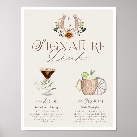 Westerne Waterverf Bruid & bruidegom Signature Dri Poster (Voorkant)