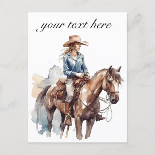 Westerne Waterverf Brunette Cowgirl, custom Briefkaart