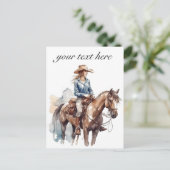 Westerne Waterverf Brunette Cowgirl, custom Briefkaart (Staand voorkant)