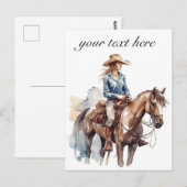 Westerne Waterverf Brunette Cowgirl, custom Briefkaart (Voorkant / Achterkant)