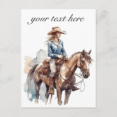 Westerne Waterverf Brunette Cowgirl, custom Briefkaart (Voorkant)