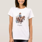 Westerne Waterverf Brunette Cowgirl, custom T-shirt (Voorkant)