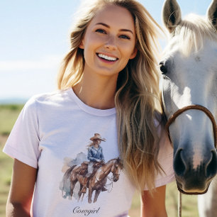 Westerne Waterverf Brunette Cowgirl, custom T-shirt