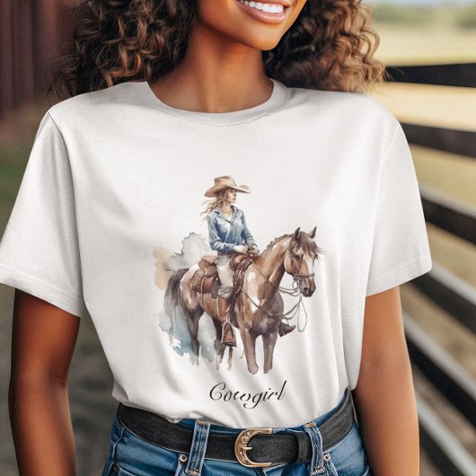 Westerne Waterverf Brunette Cowgirl, custom T-shirt